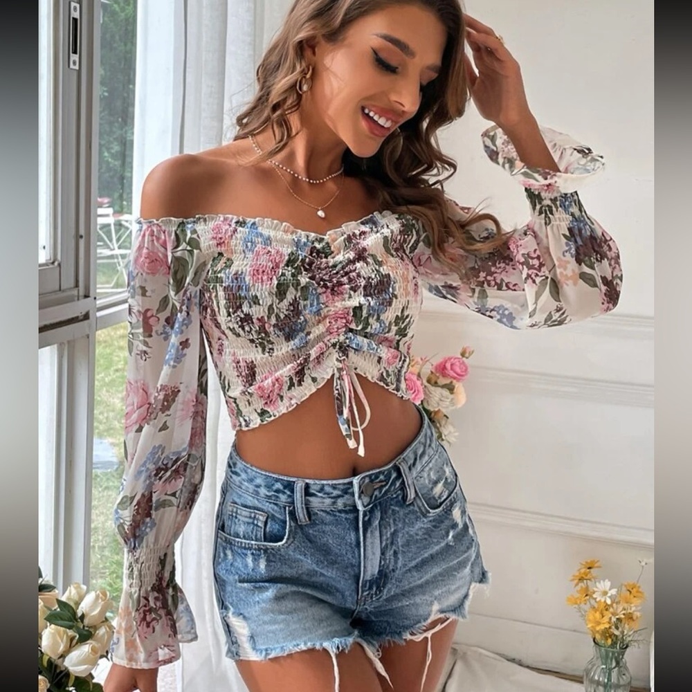Floral Off the Shoulder Crop Top